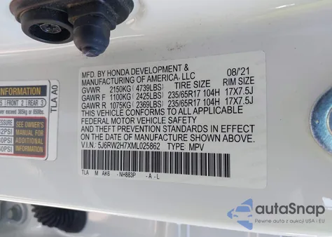 2021 Honda Cr-V Awd Special Edition из США, поврежденный, VIN 5J6RW2H7XML025862